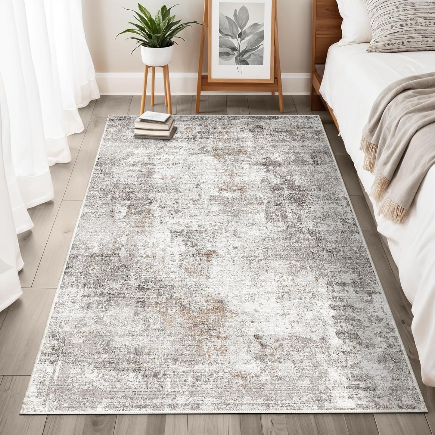 2x3 Washable Non-Slip Area Rug - Soft Low Pile Throw Rug for Kitchen Entryway Bedroom - Modern Indoor Door Mat with Rubber Backing (Beige Grey) - Colors A