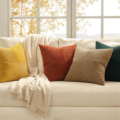 MIULEE Teal Orange Decorative Throw Pillow Covers 18x18 Inch Set of 4 Boho Corduroy Striped Cushion Cases Modern Farmhouse Patchwork Pillow Cases for Couch Sofa Bedroom Home Decor