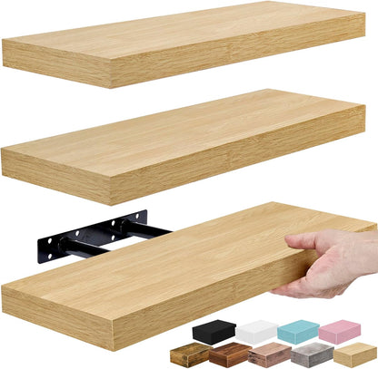 Sorbus Floating Shelves for Wall – 16 Inch Floating Shelf for Kitchen, Bedroom, Living Room, Bathroom, Home & Wall Decor - Mounted Bathroom Shelves with Invisible Brackets (Maple Wood, 2 Pack)