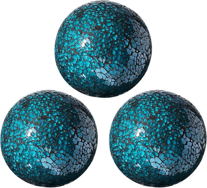 Decorative Mosaic Glass Orbs, 4 Inch Diameter, Set of 3 Sphere Balls, Rose Gold (Gold)