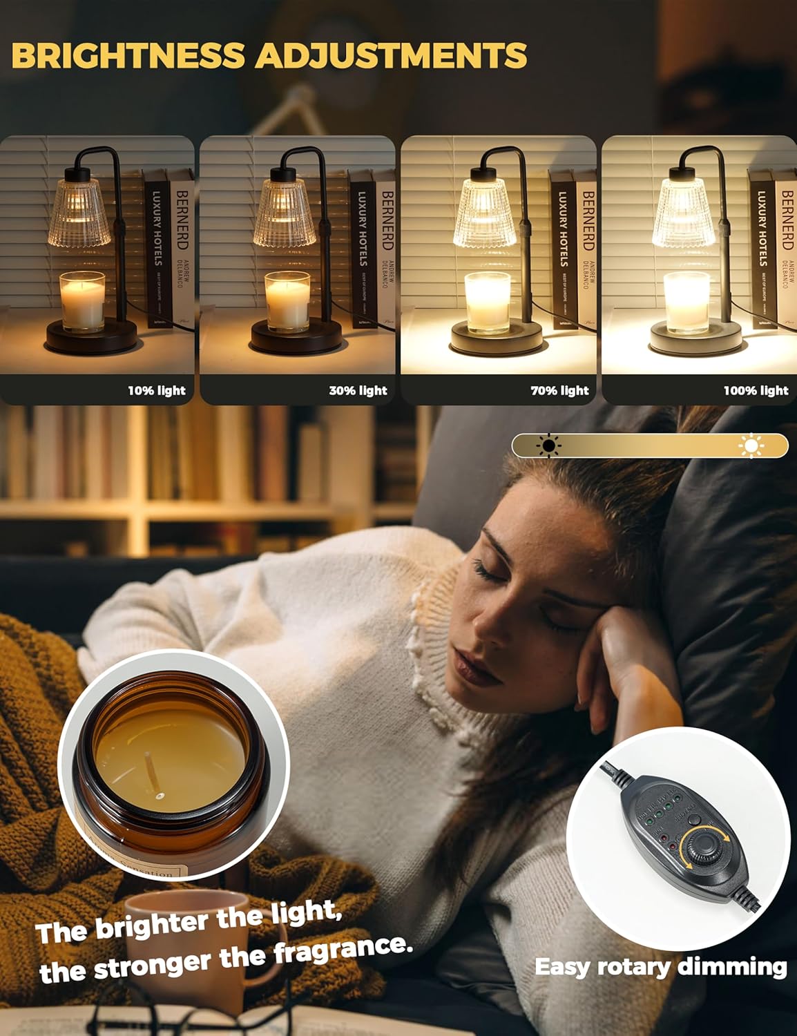 GODONLIF Candle Warmer Lamp with Timer Dimmable, Birthday Gifts for Women Mom, House Warming Gifts New Home Decor, Wax Melt Warmer for Jar Candles with 2 Bulbs