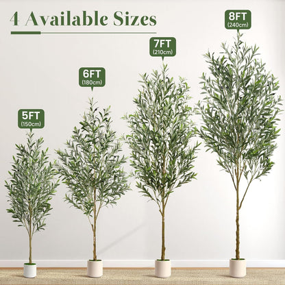 Alupssuc 6FT Artificial Olive Trees, Faux Silk Plant with Lively Artificial Trunk and Lifelike Fruits, Indoor Fake Potted Tree with White Planter for Modern Home Office Living Room Decor