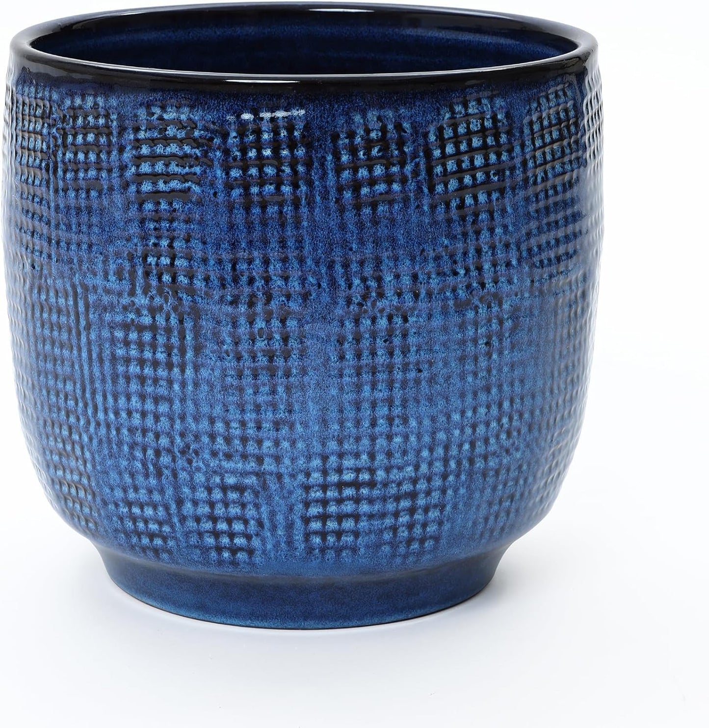 LuxenHome 15.75" Dia Large Ceramic Pots for Plants, Blue Glazed Planters for Outdoor Plants, Round Indoor Flower Pots with Drainage Hole and Rubber Plug for Home Garden Patio