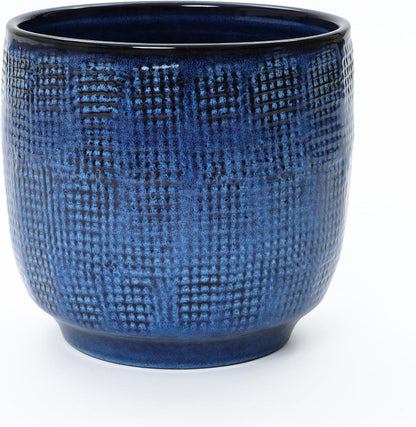 LuxenHome 15.75" Dia Large Ceramic Pots for Plants, Blue Glazed Planters for Outdoor Plants, Round Indoor Flower Pots with Drainage Hole and Rubber Plug for Home Garden Patio