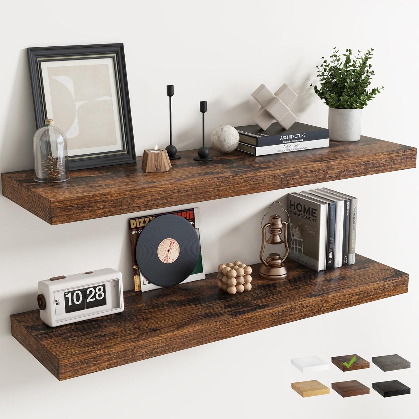 72 Inch Long Floating Shelves for Wall Set of 2, 12"D Wood Grain Bathroom Shelves with Invisible Brackets, Easy Install Engineered Wood Storage Shelves for Kitchen, Living Room, Bedroom, Black Finish