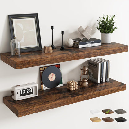 72 Inch Long Floating Shelves for Wall Set of 2, 12"D Wood Grain Bathroom Shelves with Invisible Brackets, Easy Install Engineered Wood Storage Shelves for Kitchen, Living Room, Bedroom, Black Finish