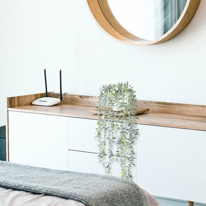 Decorative Hanging Plants for Shelf, Faux Ivy Eucalyptus Vine, Fake Greenery in White Bigger Pot (Light Green, 1PCS)
