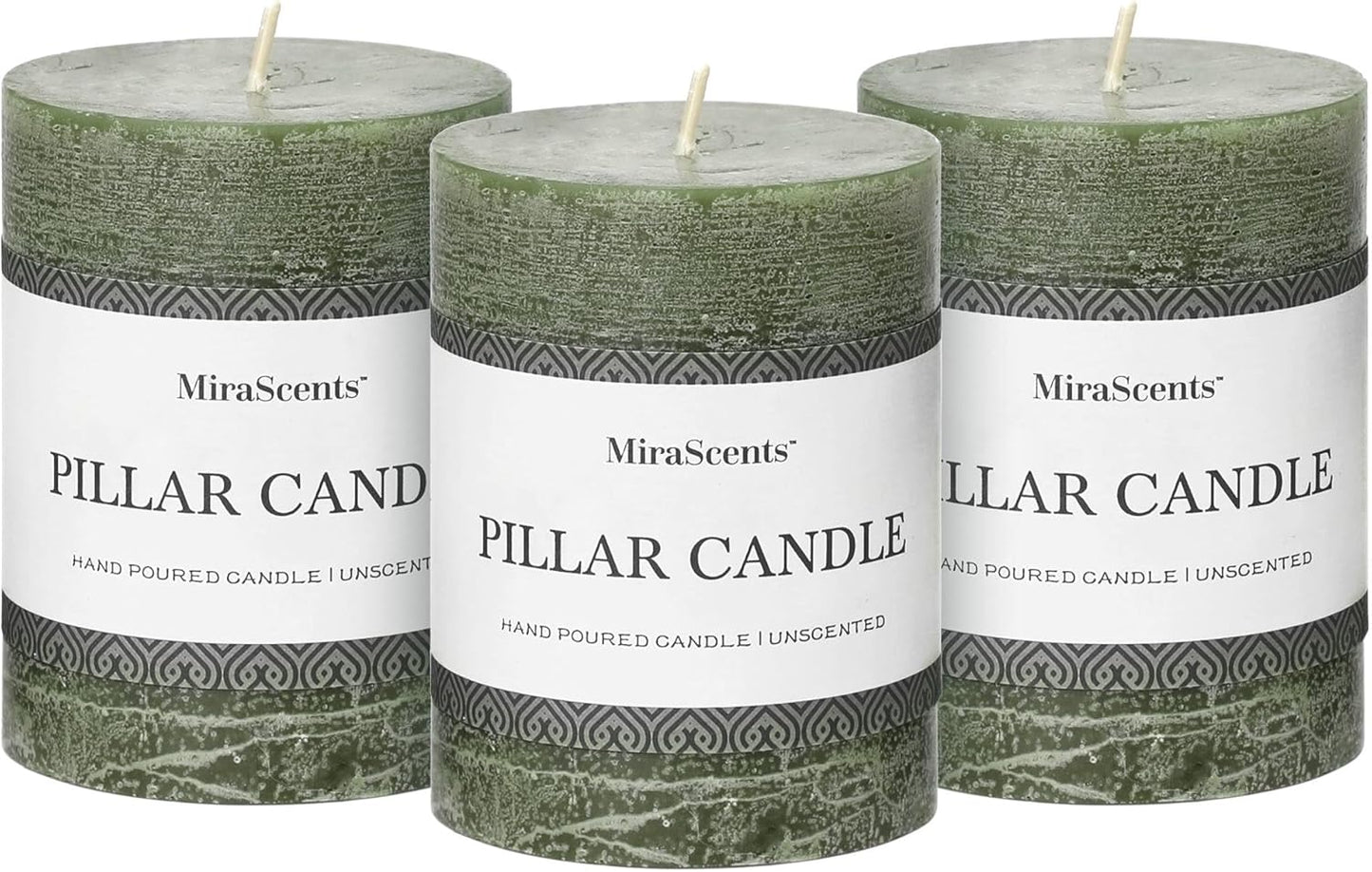 3x6 Inch Sage Green Pillar Candles Set of 3 - Unscented Spring, Long Clean Burning, Large Smokeless Dripless for Home Decor, Dinner Table, Bathroom, Rustic Decor