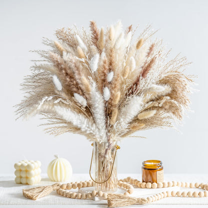 96PCS Natural Dried Pampas Grass Boho Home Decor Bouquet Phragmites Dried Flowers Bouquet for Wedding Floral Arrangements Living Room Decorations (96PCS)