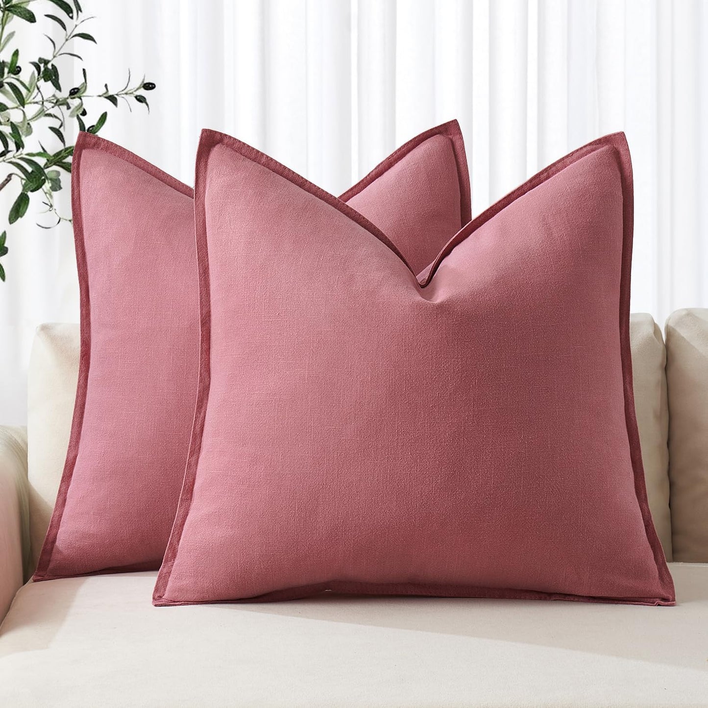 MIULEE Decorative Linen Euro Sham Pillow Covers 26x26 Cream White Boho Farmhouse Neutral Couch Throw Pillows for Bed Pack of 2 Accent Modern Pillowcase Sofa Livingroom Home Decor