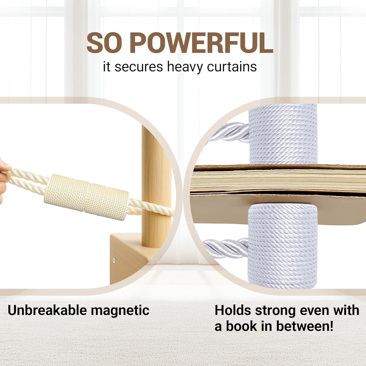 Hion Magnetic Curtain Tiebacks Black 2pcs, Curtain Tiebacks Buckles Holdbacks Holders Hooks Clip for Home Outdoor Bedroom Office Decorative Curtain