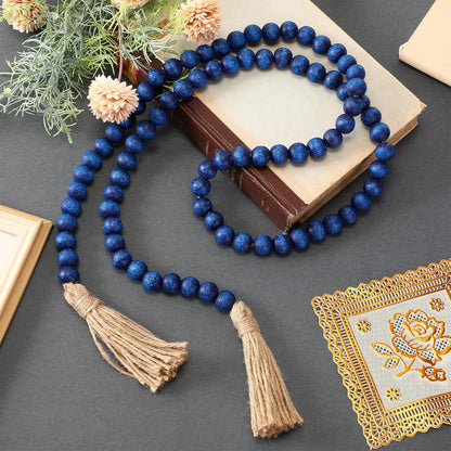 Geetery 2 Pcs 58'' Bead Garland with Tassels, Rustic Country Decor, Boho Wall Hanging for Farmhouse Style, Versatile Prayer Beads for Home, Table, or Wall Decoration (Black)