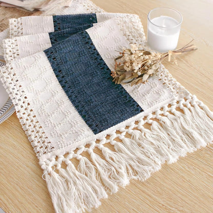 FEXIA Boho Table Runner for Thanksgiving Fall Christmas Home Decor with Tassels 72 Inches Long Pottery barn Furniture Farmhouse Rustic Macrame Burlap Table Decoration for Living Room (12x72 Inches)
