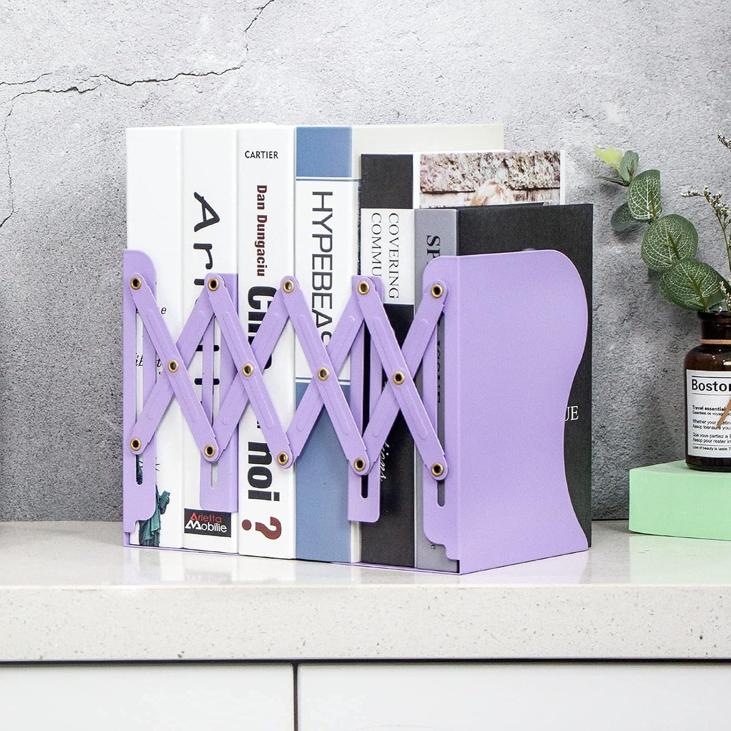 Aobopar Adjustable Book Ends, Metal Bookends for Heavy Books, Desk Book Holder for Shelves, Book Organizer for Desk, Suitable for Office, Home and School Use (Black)