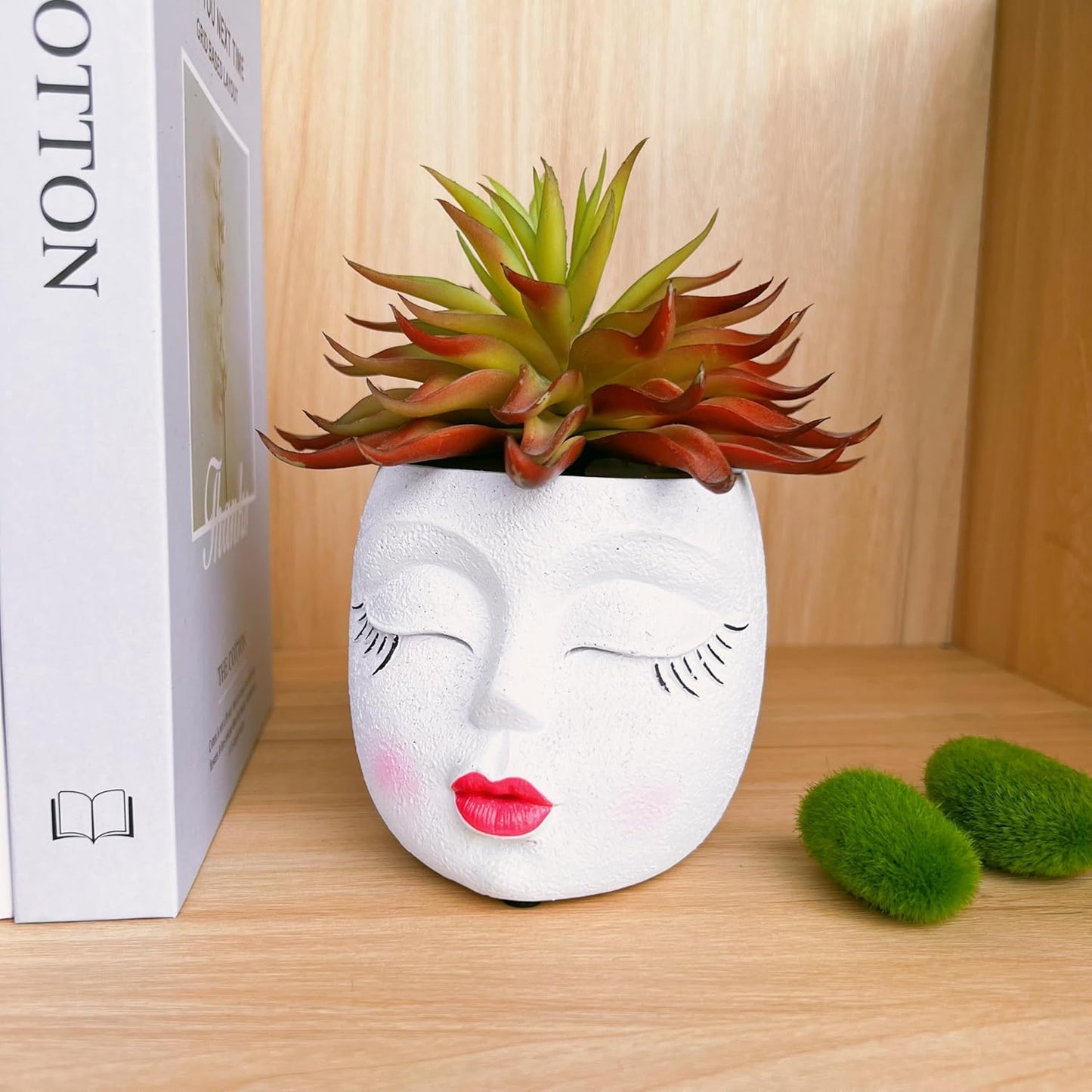 Handmade Face Flower Pots Standing Air Kiss Head Planter Pot for Trailing Plants Cute Succulent Planter Resin Planters Funny Face Planters with Anti-Friction Pads White 1Pack