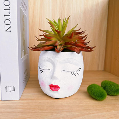 Handmade Face Flower Pots Standing Air Kiss Head Planter Pot for Trailing Plants Cute Succulent Planter Resin Planters Funny Face Planters with Anti-Friction Pads White 1Pack