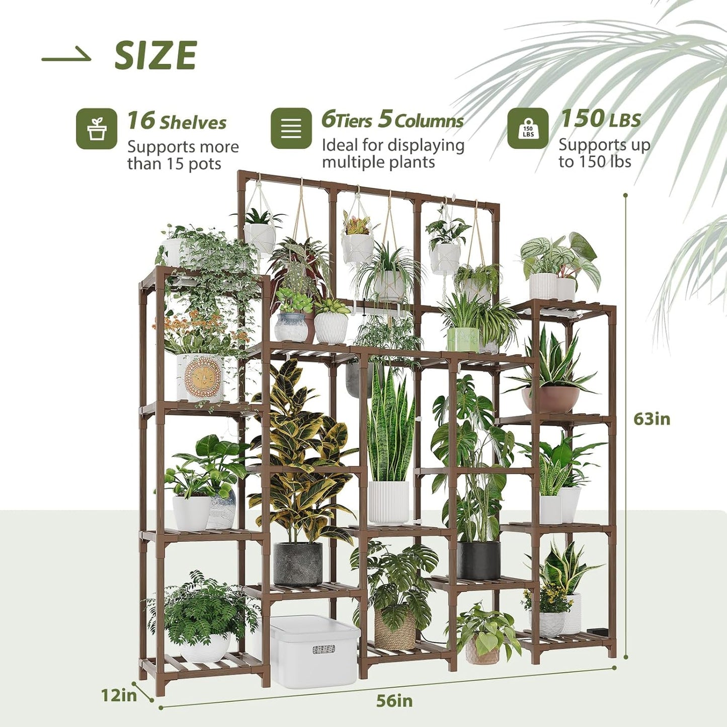 GENTINGBRO Plant Stand Indoor Outdoor 63" Tall Plant Shelf for Plants 14-Tier Large Plant Sheves for Living Room Heavy Duty Plant Rack Garden Balcony Patio Hanging Planter