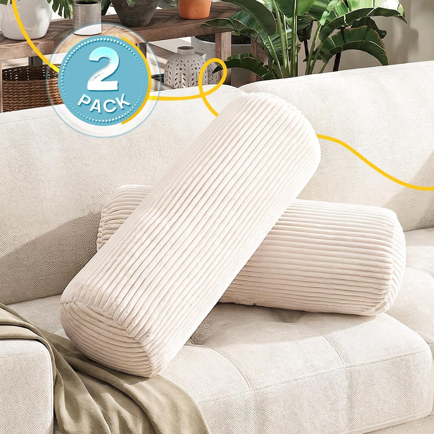 1 MIDDLE ONE Body Pillow, Memory Foam Body Pillows for Adults Sleeping, Decorative Bolster Pillow for Bed & Couch, Long Cylinder Tube Round Pillow, 24x7.87 Inches, Set of 2 (Light Grey)