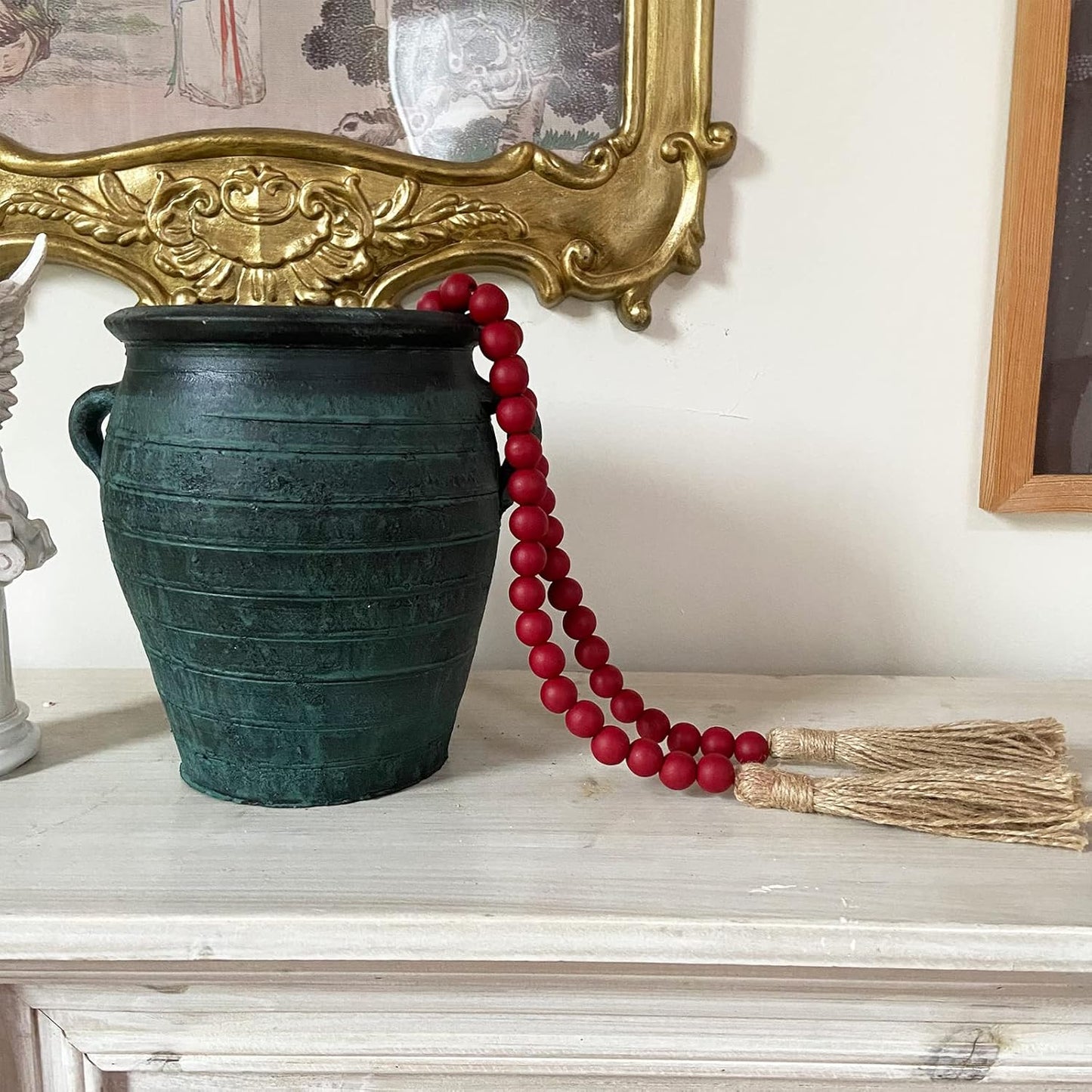 OMISHE 59in Wood Bead Garland with Tassels, Decorative Beads, Farmhouse Wooden Beads Garland for Wall Hanging Home Festival Decor, Aqua, Teal