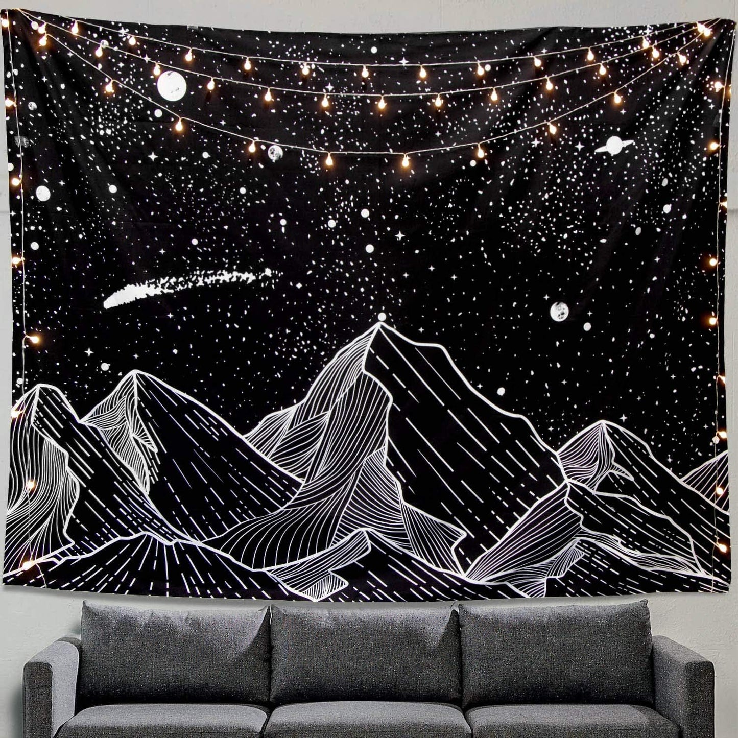 Zussun Black and White Tapestry Starry Night Mountain Tapestries for Bedroom Aesthetic Moon and Stars Tapastry's Wall Hanging Dark Nature Forest Wall Tapestry for Living Room Dorm (48'' × 36'')