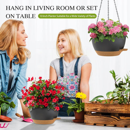 12 Inch Hanging Baskets 2 PC with Chains, Self-Watering Hanging Planters for Indoor Outdoor Plants, Plastic Hanging Flower Pots,Black