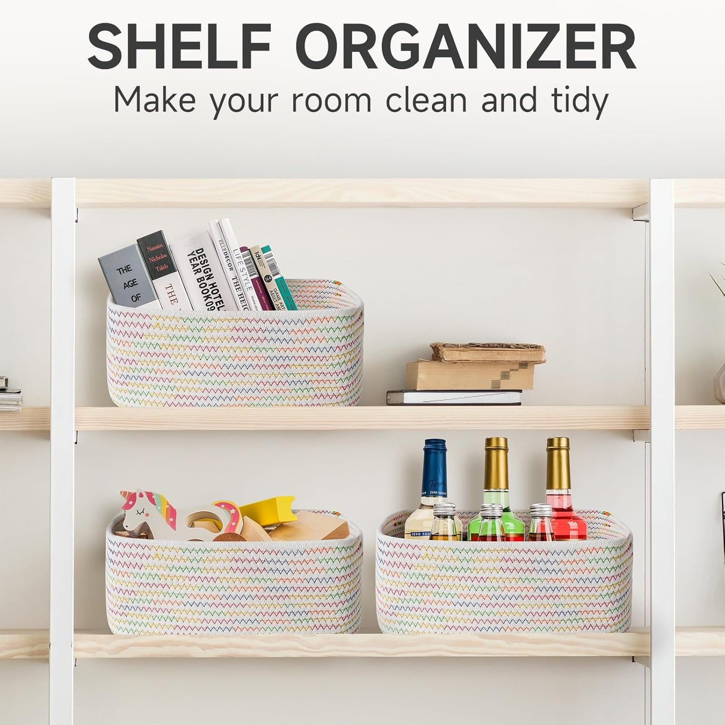 3-Pack Small Storage Baskets for Organizing | Woven Shelf Toy Basket | Rope Baskets for Gifts Empty | Closet Organizer Bins with Handles | Cube Decorative Box | 11.8×7.8×5.1” | Mixed brown