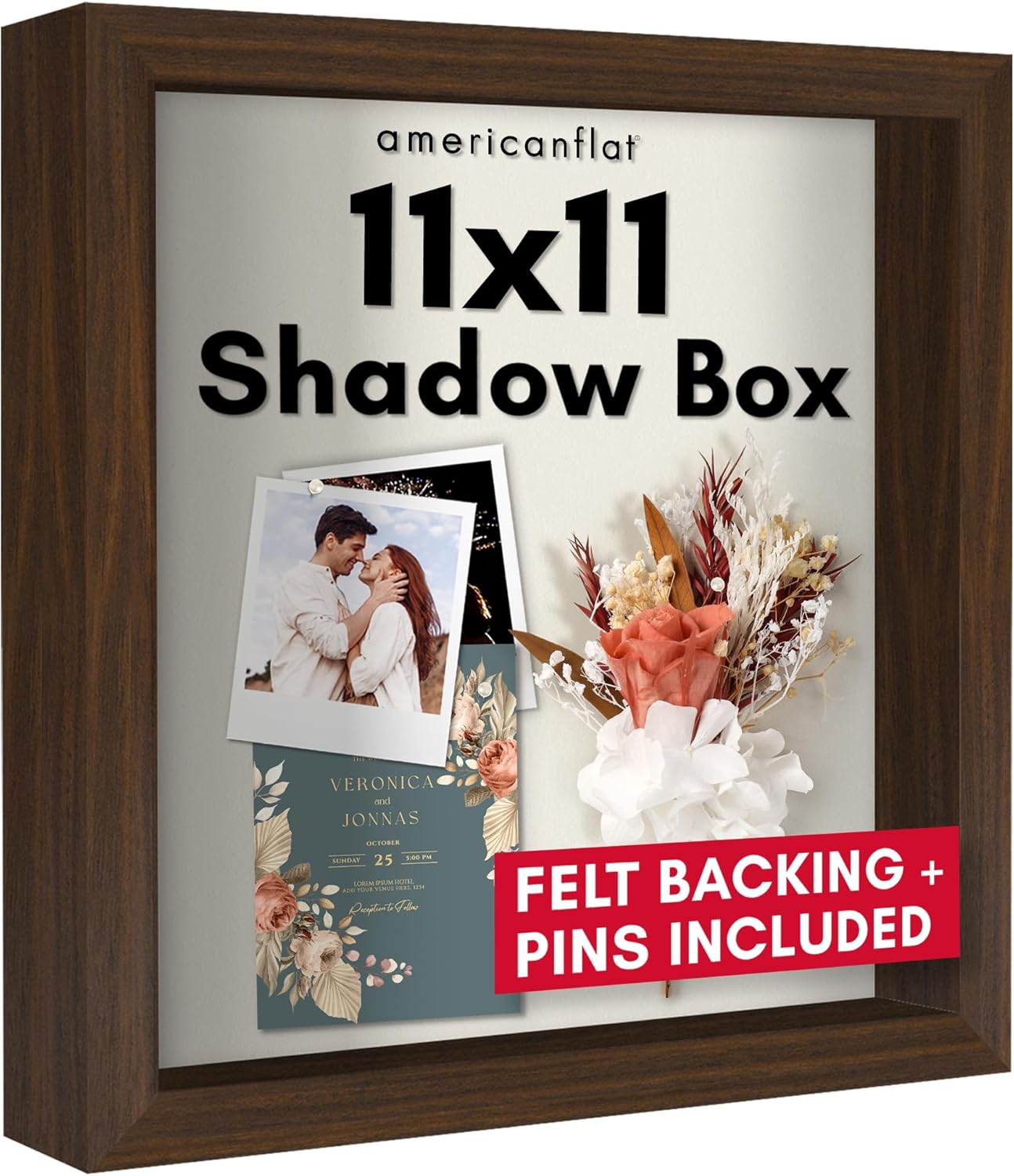 Americanflat 12x16 Shadow Box Frame with Polished Plexiglass - Silhouette Collection - Large Shadow Box Display Case for Tabletop and Wall Display - Black with Soft Felt Back