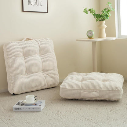 HIGOGOGO 6" Extra Thick Floor Pillow Cushion for Adults, Meditation Cushion Pillow, Large Square Floor Sitting, Tufted Corduroy Cover, for Tatami Living Room or Yoga, 22x22 Inch, 2Pack, Dark Grey