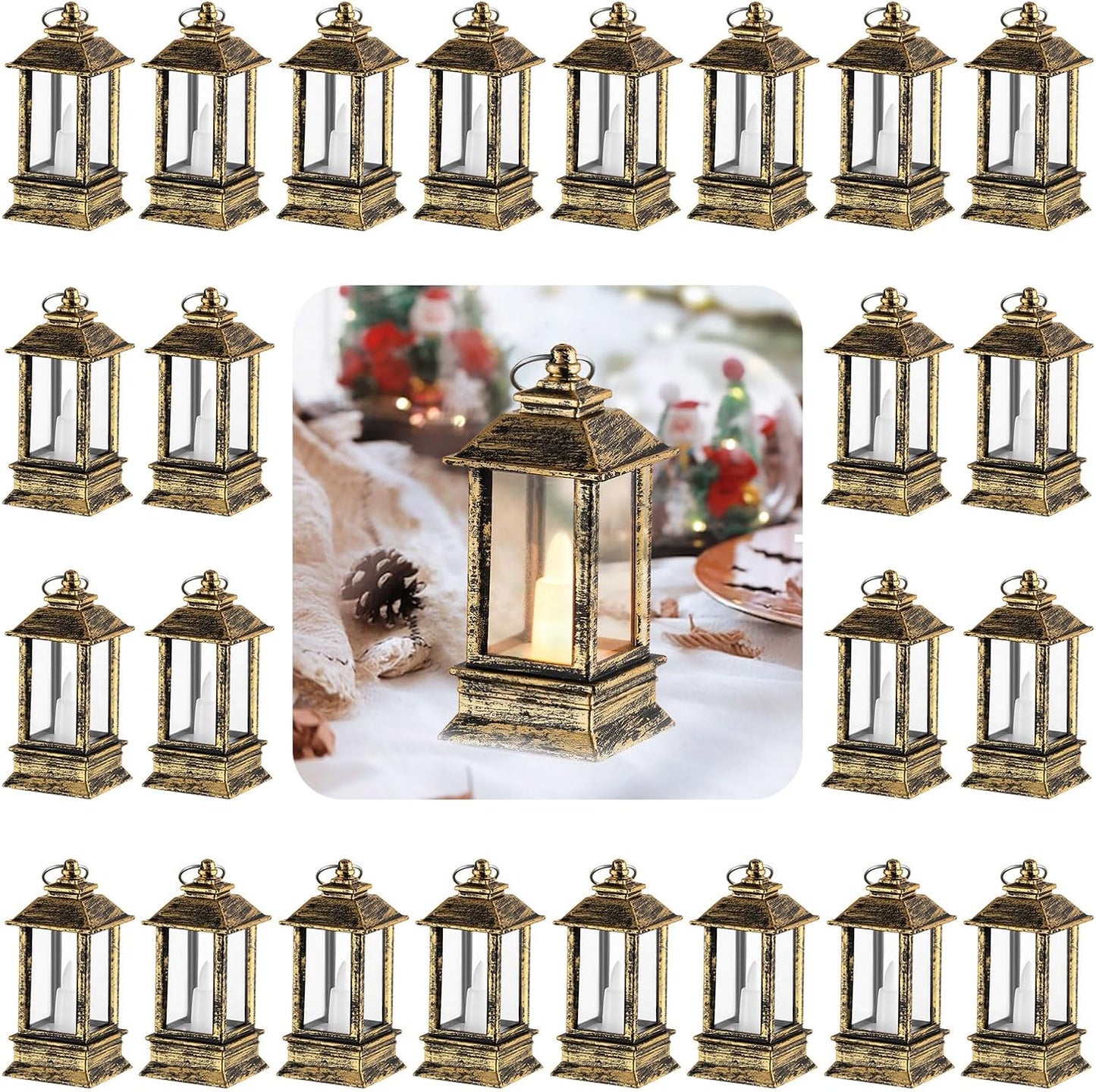 Black Lanterns Decorative Indoor: 24 Pcs Starlight Mini LED Lantern for Centerpiece Table Decorations Halloween Christmas Wedding Party Camping Decor