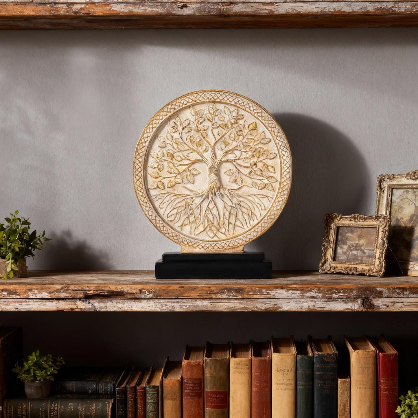 DOVDOV Abstract Circular Tree of Life Decorative Sculpture, Black and Gold Home Decor, Modern Art Home Accent Suitable for Office Shelves, Coffee Tables, and Above Cabinet Decorative Statue.