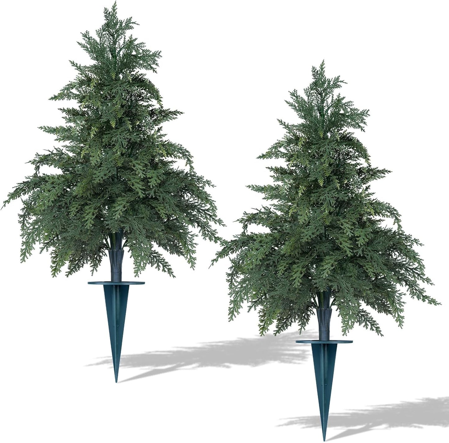 Artificial Lavender Topiary Ball Trees, 2 Set of UV Resistant Fake Evergreen Shrubs Bushes Plants with Ground Spike, Fake Plants for Outdoor Indoor Front Porch Garden