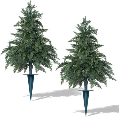 Artificial Lavender Topiary Ball Trees, 2 Set of UV Resistant Fake Evergreen Shrubs Bushes Plants with Ground Spike, Fake Plants for Outdoor Indoor Front Porch Garden