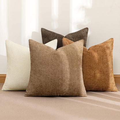 MIULEE Pack of 4 Couch Throw Pillow Covers 18x18 Inch Neutral Soft Decorative Chenille Pillow Covers Farmhouse Boho Cushion Covers for Mid Century Modern Spring Home Decor Sofa Bedroom Living Room