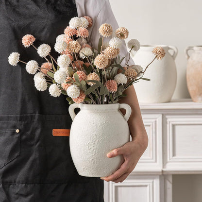 Dobbyby Ceramic Flower Vase 7.6 inch Farmhouse Rustic Vase Decorative Pottery Terracotta Vases for Home Decor Table Mantle Fireplace Living Room Bathroom Wedding Centerpiece (Whitewashed)