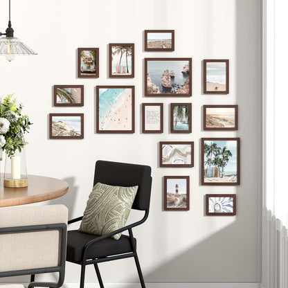 Venusmiles 15 Pack Picture Frames Collage Wall Decor, Gallery Frame Set for Wall Mounting or Tabletop Display, Multi Sizes Including 3pcs 8x10, 6pcs 5x7, 6pcs 4x6, Oak