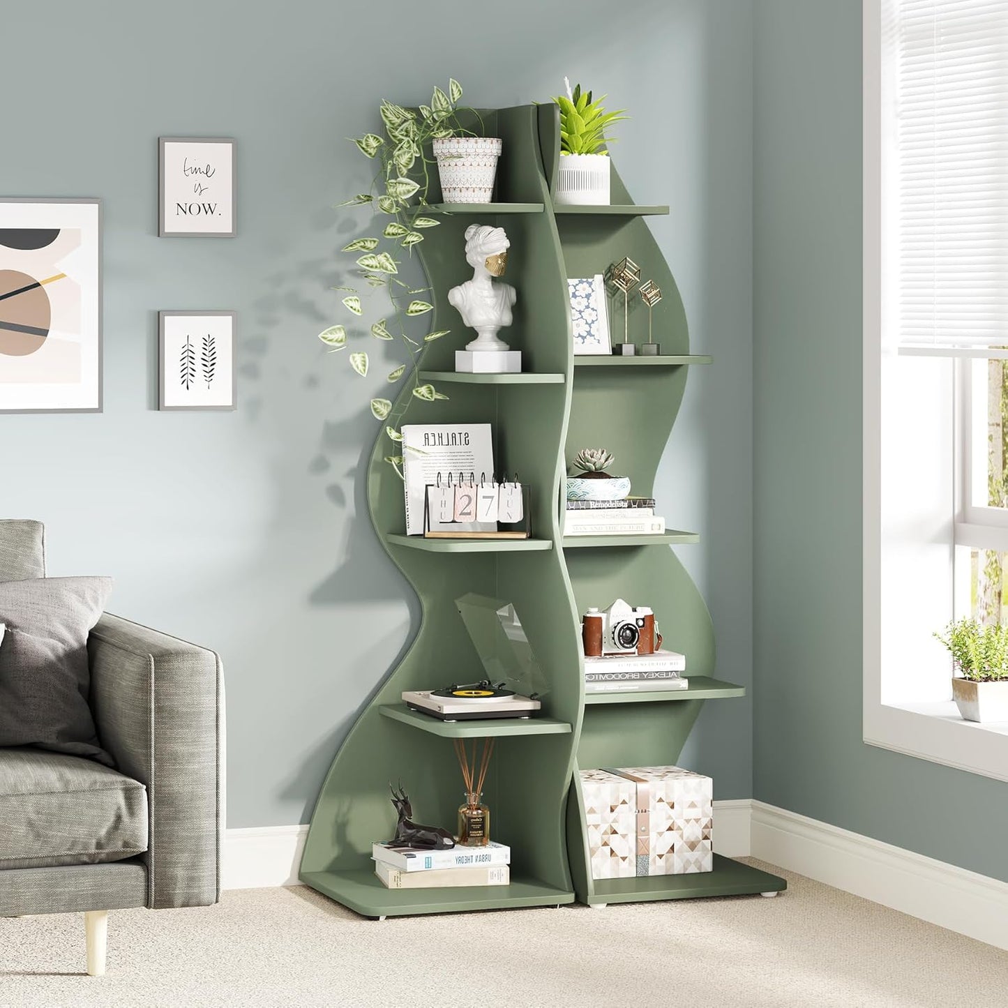 Tribesigns Corner Shelf, Modern 5-Tier Wall Corner Bookshelf, Stylish Corner Small Bookcase Storage Rack Plant Stand with Unique Shape for Living Room, Home Office (White, 1PC)