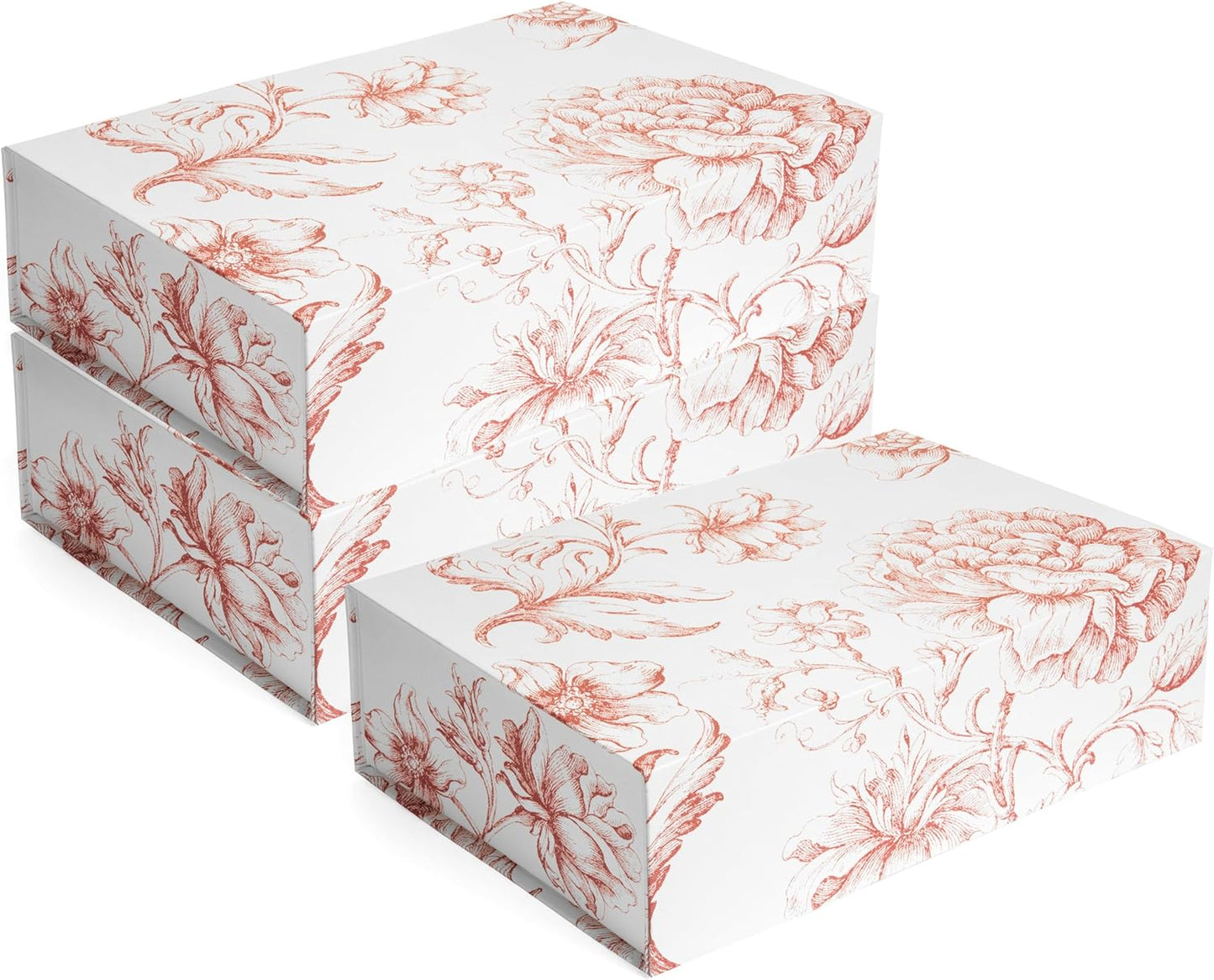 Luxury Keepsake Gift Box | Gold Floral Decorative Boxes with Magnetic Lids for Presents, Wedding Memory Box, and Bridal Gifts. 11.5" x 7.5" x 3.5"