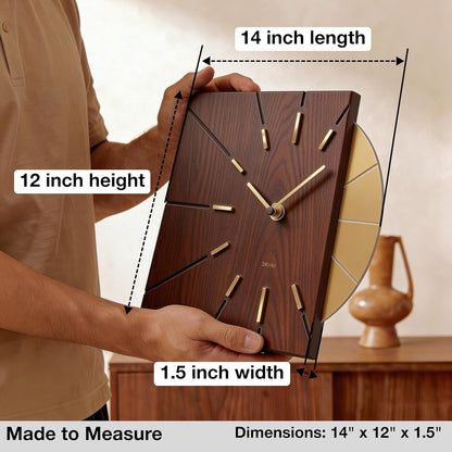 Driini Clocks Mid Century Modern Wall Clock - Square Green Clock with Decorative Gold Accent- Unique and Cool Clock, Battery Operated - MCM Decor & Decorative Wall Clock for Mid Century Modern Decor.