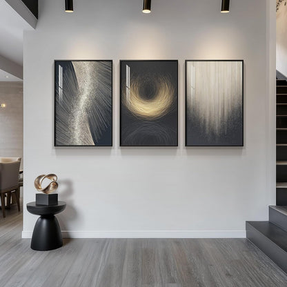 Framed Modern Luxury Gold Wall Art, Set of 3 Piece Contemporary Paintings Artwork for Walls, Golden Prints Pictures with Gold Frame, Wall Decor for Living Room, Hallway, Bedroom, Office 16x24 Inch