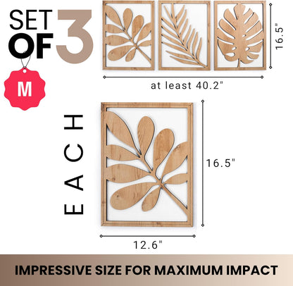 qmmp Modern Wooden Wall Sculptures - Set of 3 - Home Decor Accent - Large Wall Art for Living Room, Bedroom, Office - Easy Installation (Oak, Medium - Mountain and Sun)