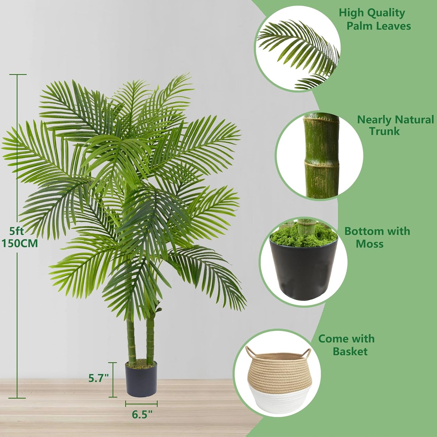 Warmplants Artificial Ficus Tree, 7ft Silk Fake Ficus Leaves Plant with Basket, Indoor Outdoor Faux Green Tree for Home Garden Office House Livingroom Décor