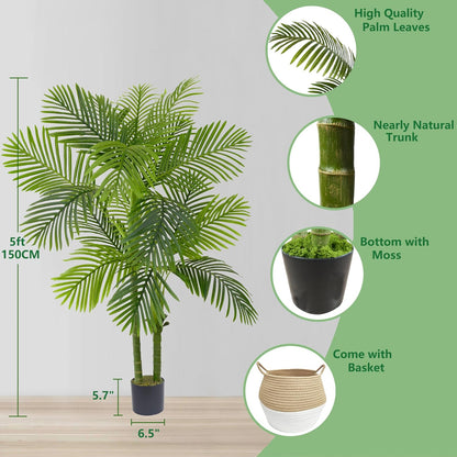 Warmplants Artificial Ficus Tree, 7ft Silk Fake Ficus Leaves Plant with Basket, Indoor Outdoor Faux Green Tree for Home Garden Office House Livingroom Décor