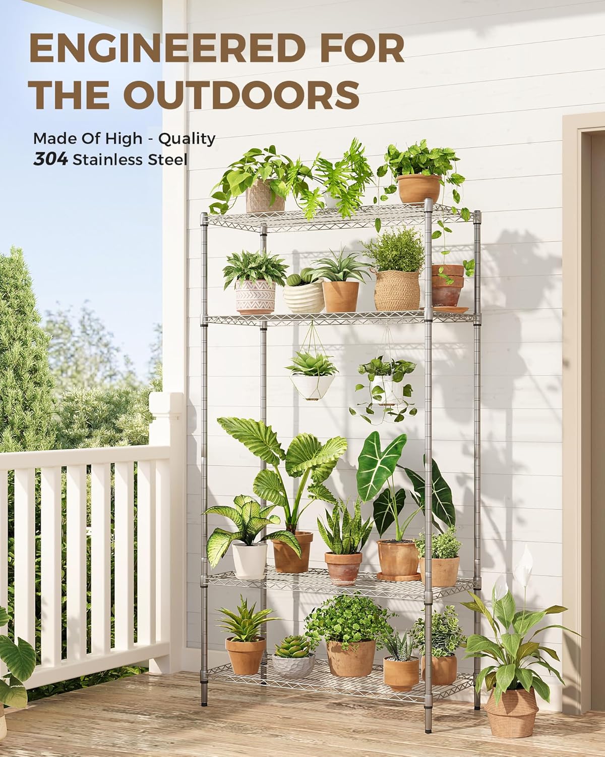 GENTINGBRO Plant Stand Indoor Outdoor 63" Tall Plant Shelf for Plants 14-Tier Large Plant Sheves for Living Room Heavy Duty Plant Rack Garden Balcony Patio Hanging Planter