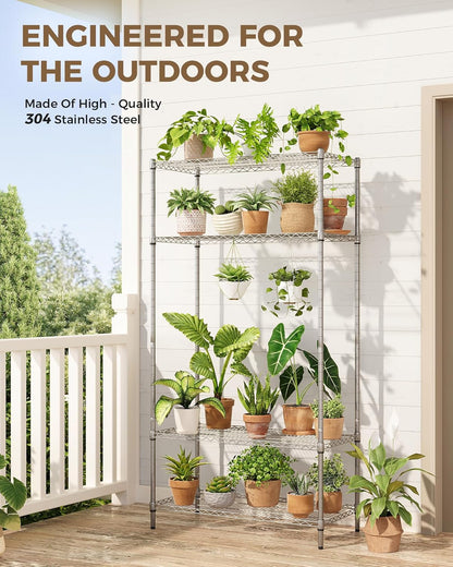 GENTINGBRO Plant Stand Indoor Outdoor 63" Tall Plant Shelf for Plants 14-Tier Large Plant Sheves for Living Room Heavy Duty Plant Rack Garden Balcony Patio Hanging Planter