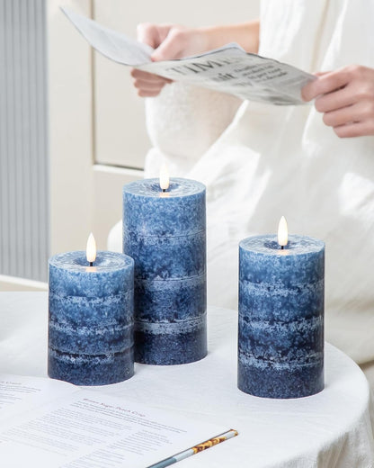 Stmarry Ivory Flameless Candles with Remote and Timer, Real Wax Made LED Pillar Candles Battery Operated with 3D Flickering Flame - 3" x 4",5",6" - Set of 3