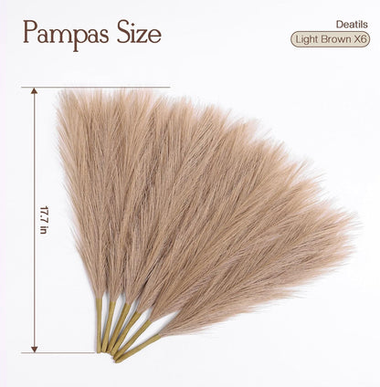 UREYMX Faux Pampas Grass Decor 17.7 Inch 6pcs, Artificial Pampas Grass Fluffy Home Decor, Short Vase Room Decor pompous Grass Flower Arrangement for Boho Home Wedding Decoration (Black)