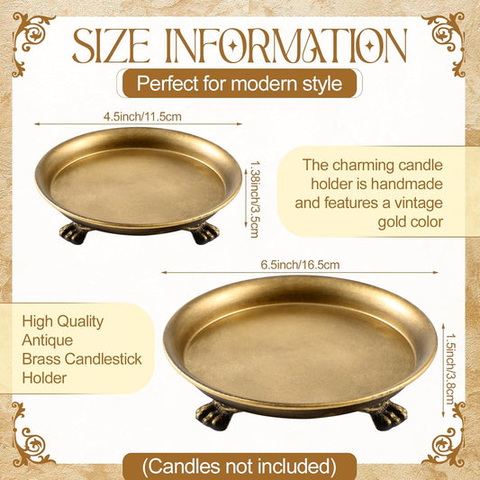 Zonon 2 Pack Brass Color Metal Clawfoot Dish Pedestal Dish Candle Tray Round Clawfoot Candle Holder Decorative Jewelry Stand for Wax Jewelry Ring Trinket Coffee Table Centerpiece Cosmetic Home