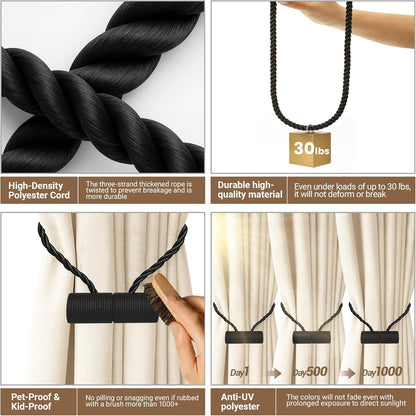 Hion Magnetic Curtain Tiebacks Black 2pcs, Curtain Tiebacks Buckles Holdbacks Holders Hooks Clip for Home Outdoor Bedroom Office Decorative Curtain
