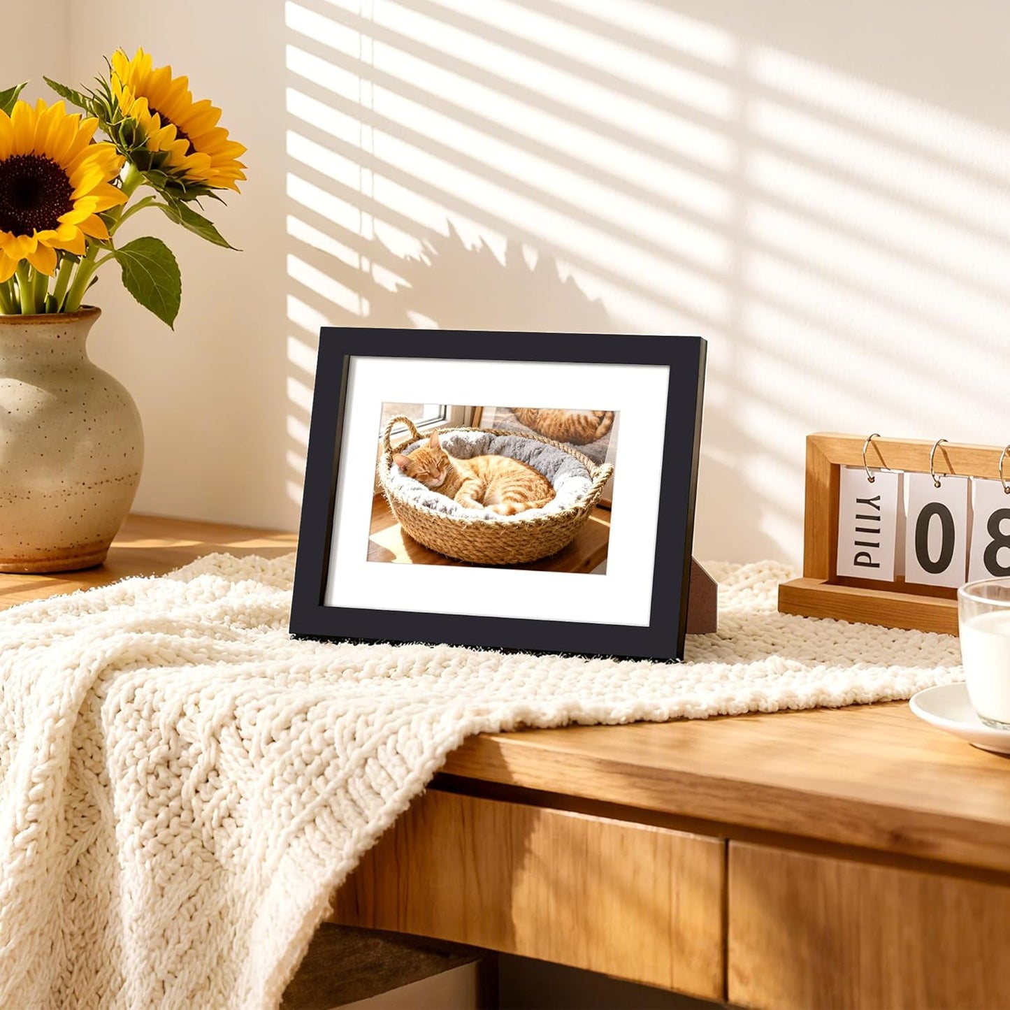 upsimples 8x10 Picture Frame, Display Pictures 5x7 with Mat or 8x10 Without Mat, Wall Hanging Photo Frame, Black, 1 Pack - Colors A