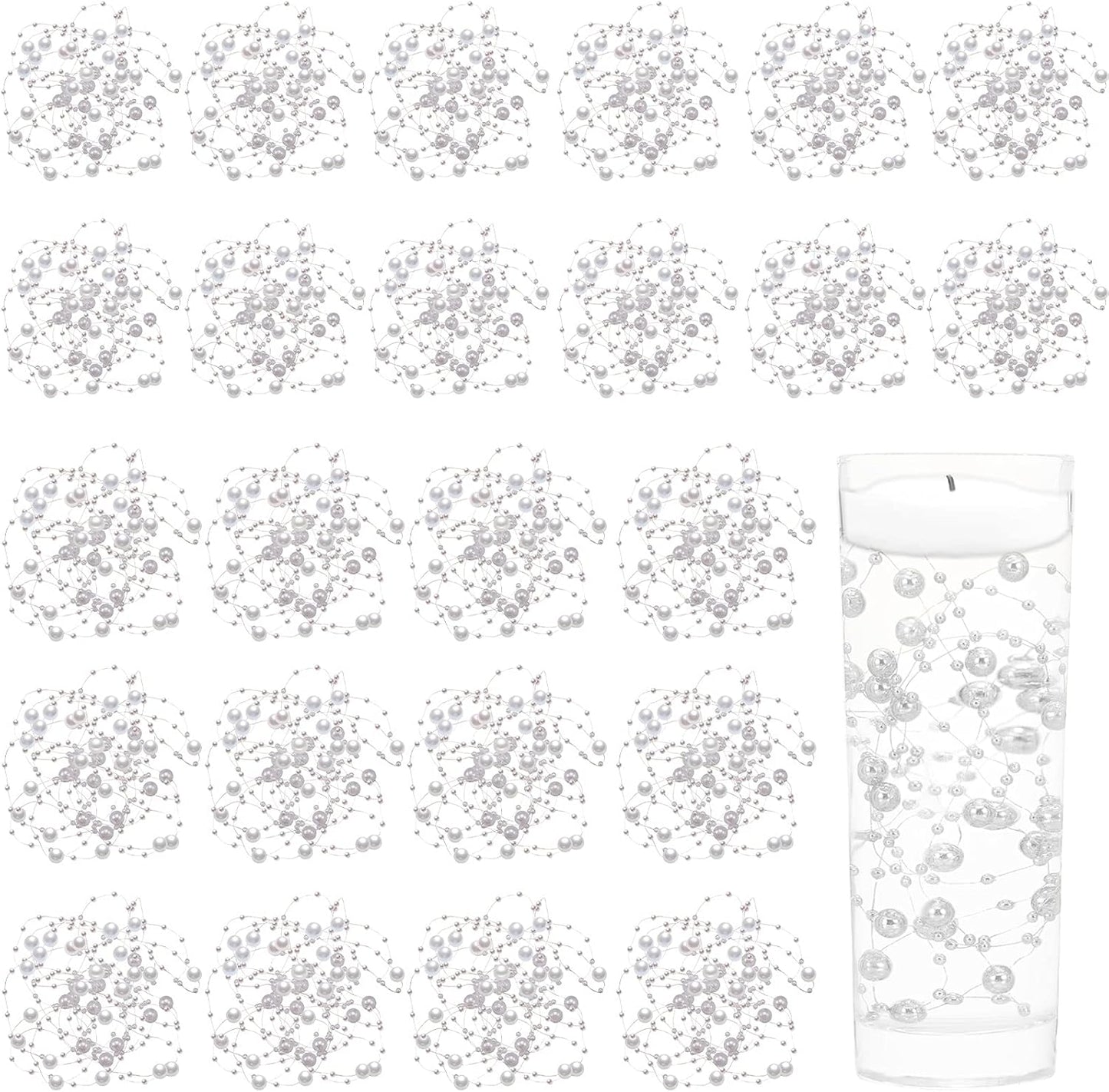 Tondiamo 24 Pcs Artificial Pearl String for Floating Candle Faux Pearls Beads String Garland Centerpiece Decoration for Vases Filler Wedding Spring Holiday Party Decor(Gold)